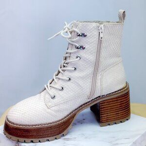 MIA Womens Steampunk Elija Ivory Faux Leather Combat & Lace-up Boots Shoes